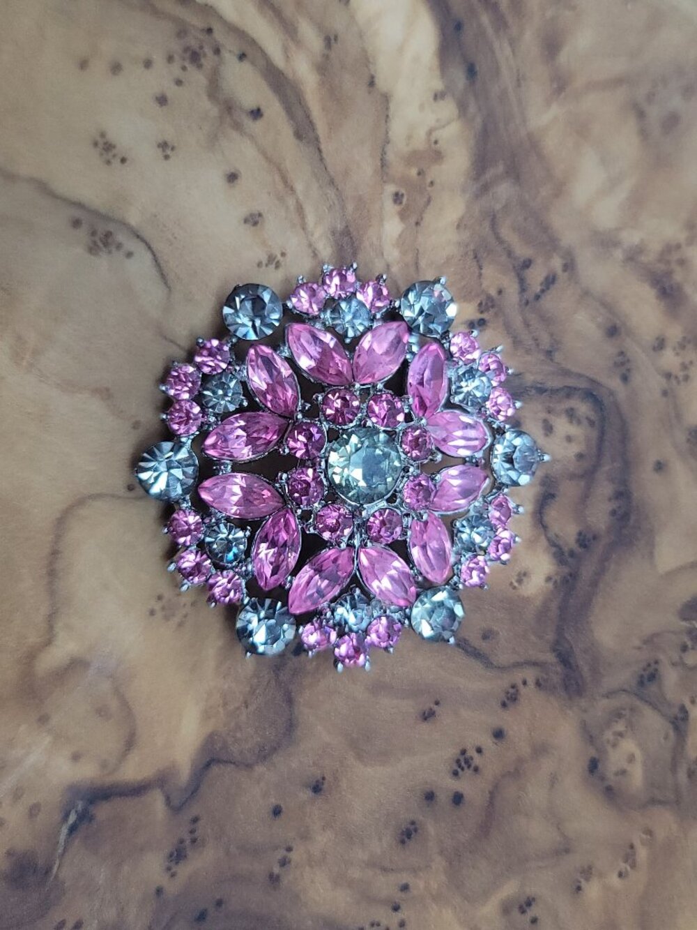 RARE/HTF Retro Rhinestone & Rhodium Sunburst Brooch by Crown Trifari
